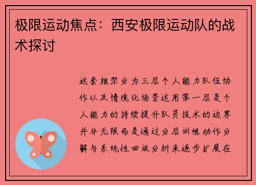 极限运动焦点：西安极限运动队的战术探讨