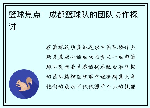 篮球焦点：成都篮球队的团队协作探讨